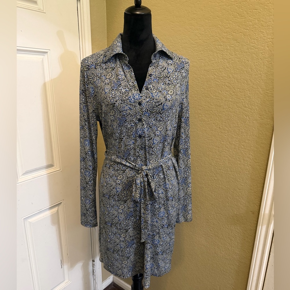 Brooks Brothers Blue and Green Paisley Shirt Dress